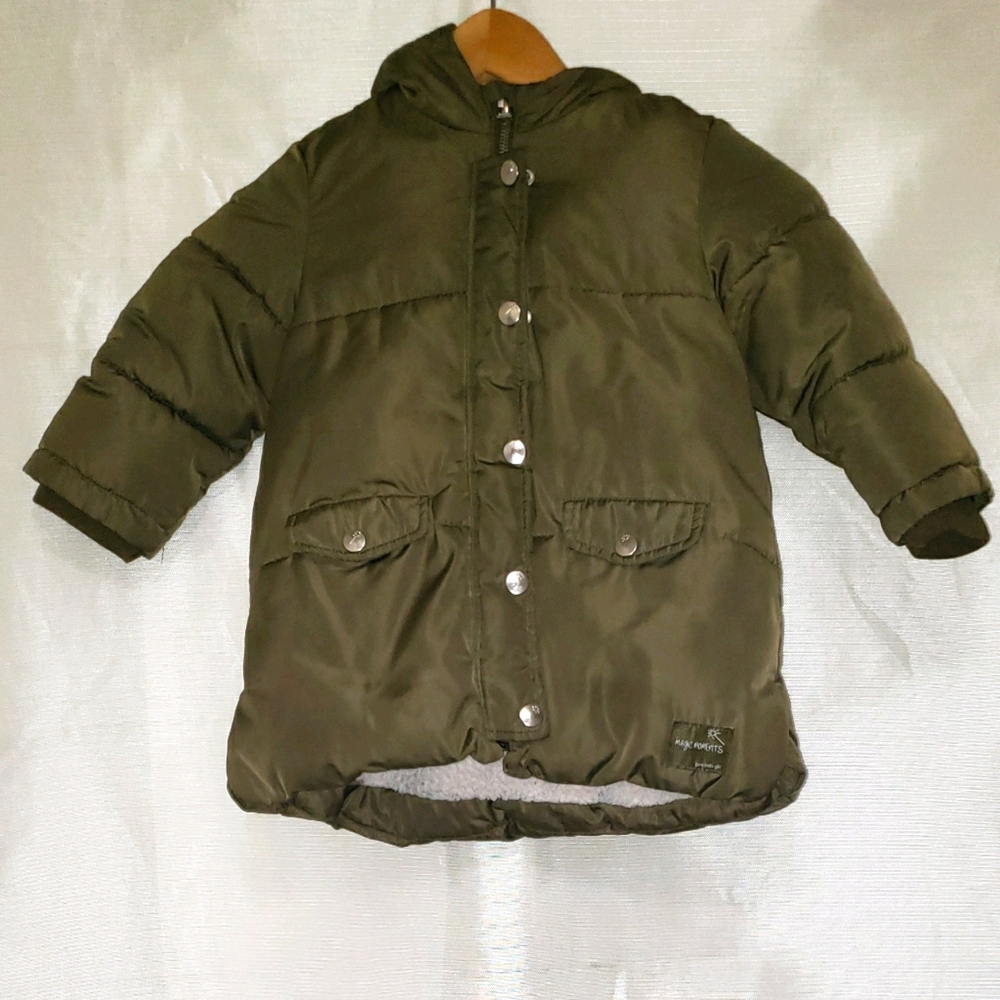 Toddler's army bubble coat with hood